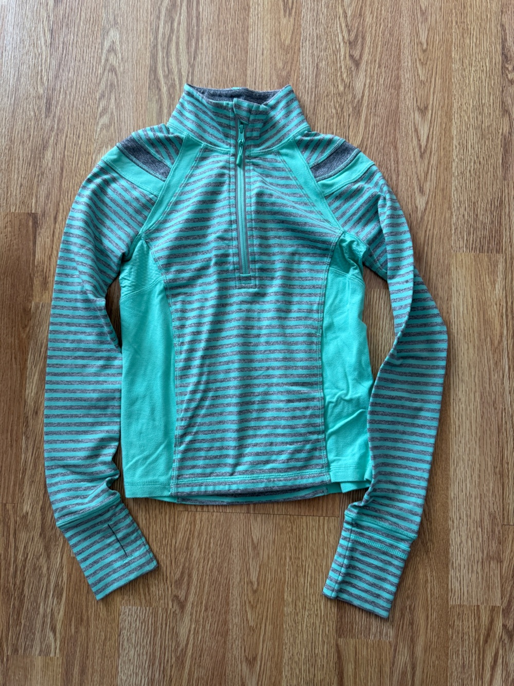 Ivivva Girls Aqua Teal and Gray Striped Pullover